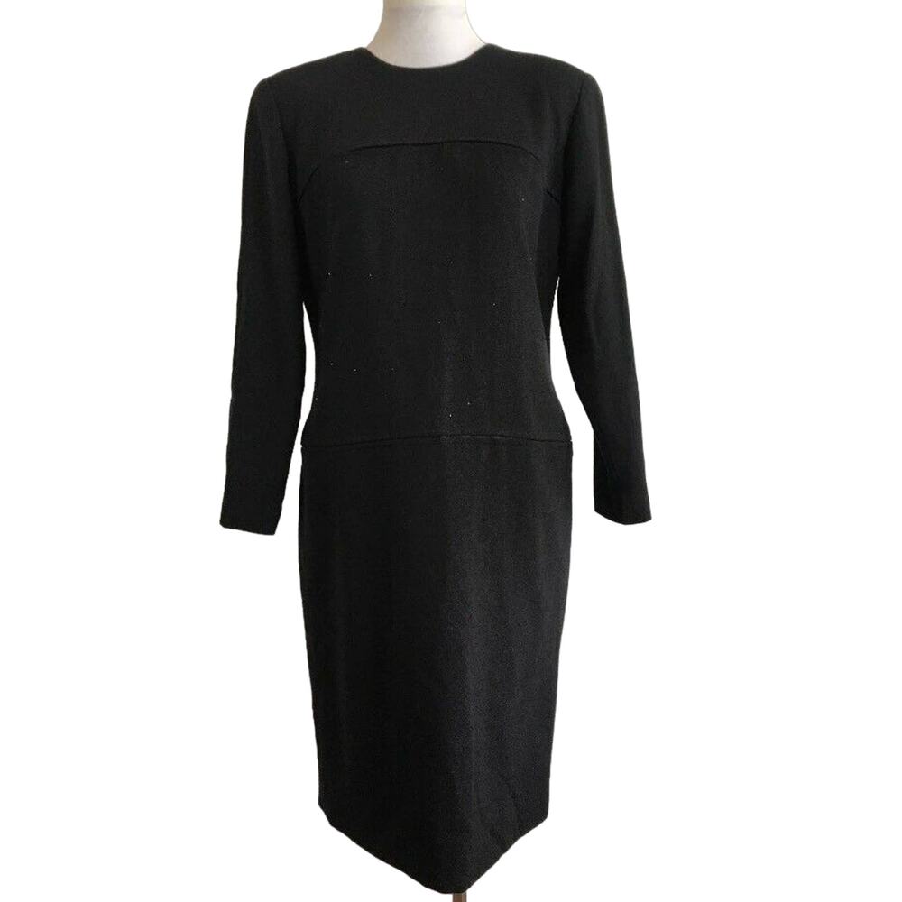 William Travilla Vintage Dress Size 10 Black Mod Cocktail Crystal Long Sleeve